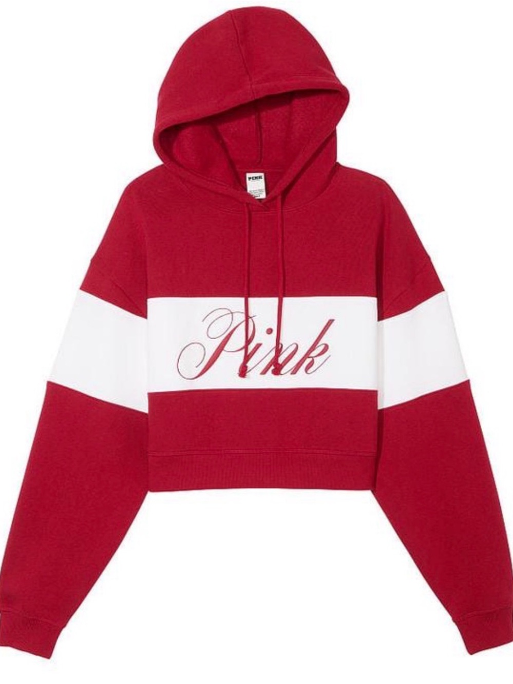 PINK Victoria’s Secret Red Cropped Hoodie Striped Pullover Women’s Small NWT